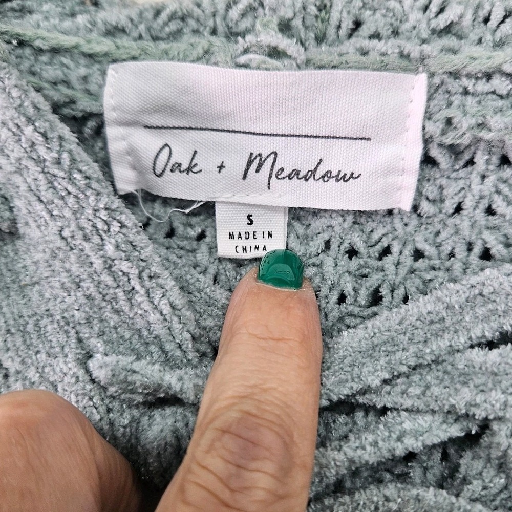Oak + Meadow Hoodie Sweater Small S Green Waffle Knit‎ Lace Up Hooded Oversized - Picture 4 of 9